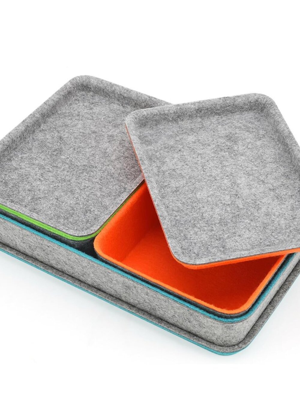 3-Piece Stackable Lidded Felt Desk Drawer Organizer Tray Multi-Color